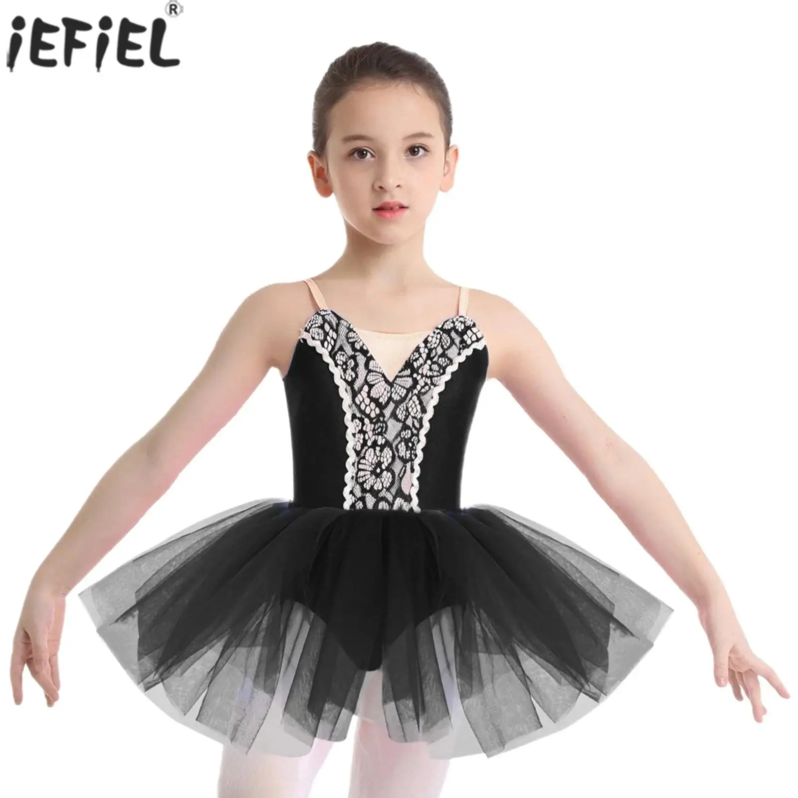 

Kids Girls Ballet Dance Tutu Dress Sleeveless Lace Mesh Leotard Ballerina Figure Skating Gymnastics Yoga Performance Dancewear