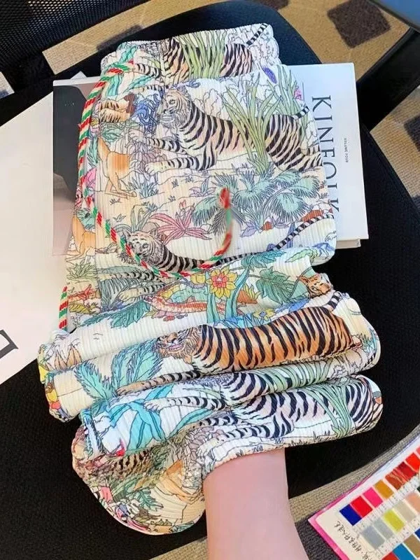 

Широкие брюки с тигровым принтом, женские летние повседневные прямые брюки свободного кроя, удлиненные, модные, с защитой от ультрафиолета, молодежная одежда