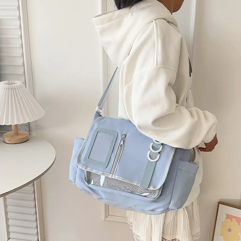 

Japanese Nylon Women's Shoulder Bag College Style Design Casual Crossbody Bag Lightweight Large Capacity Transparent Itbag