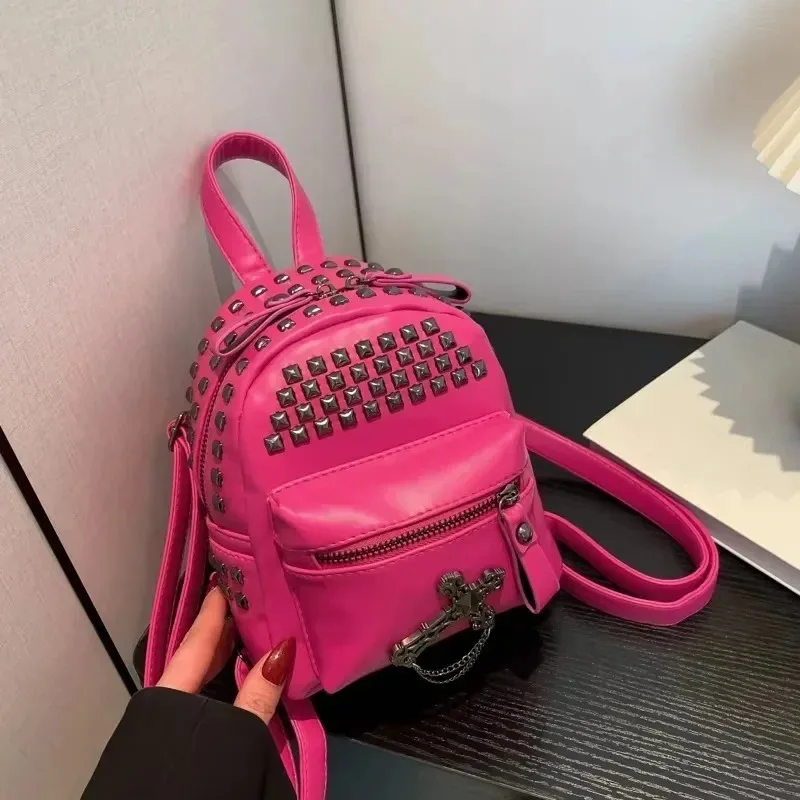 

2025 New Women's Bag Fashion Rock Backpack High Quality Design Handbag Riveted Punk Youth Hot Sale
