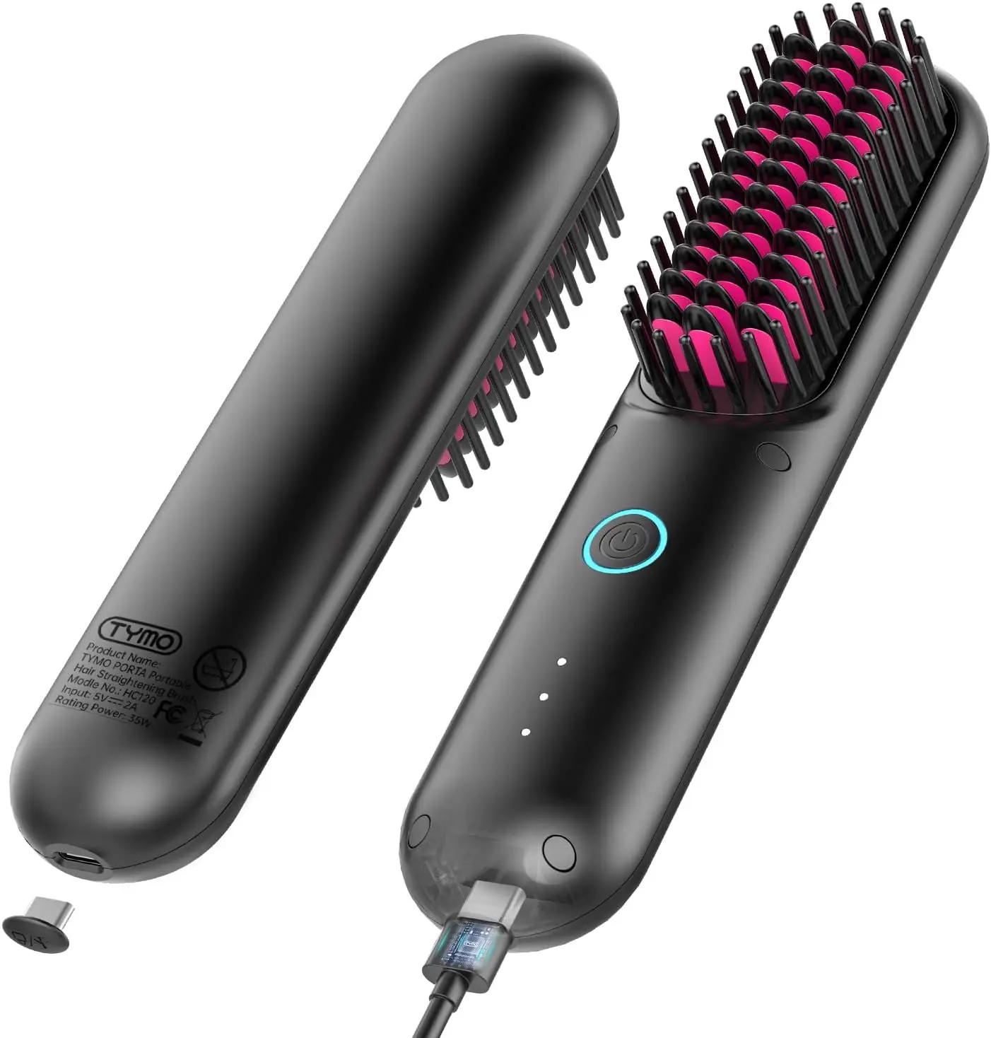 

Porta Cordless Hair Straightener Brush, Portable Mini Straightening Brush for Travel, Lightweight to Carry Out, USB Anti-Scald