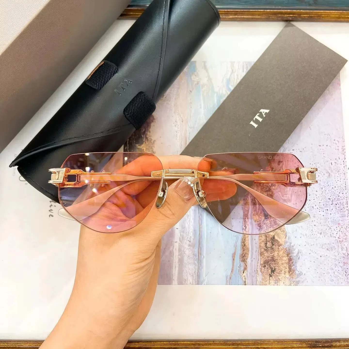 

New Arrival LUXURYDITA GRAND IMPERYN DTS164-A Top Quality Men Eyewear Alloy Frame UV400 Pink Lenses Boundless Women Sunglasses