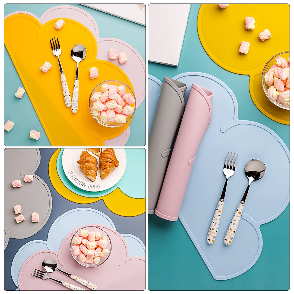 

1pc Silicone Placemat Cloud Shape Non Slip Baby Dining Reusable Foldable Table Mat Kids Heat Resistant Travel Portable