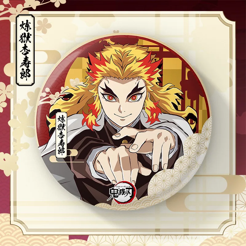 75mm Anime Demon Slayer Brooch Nezuko Zenitsu Inosuke Tokitou Muichirou Rengoku Kyoujurou Metal Badge Pin for Backpack Gift