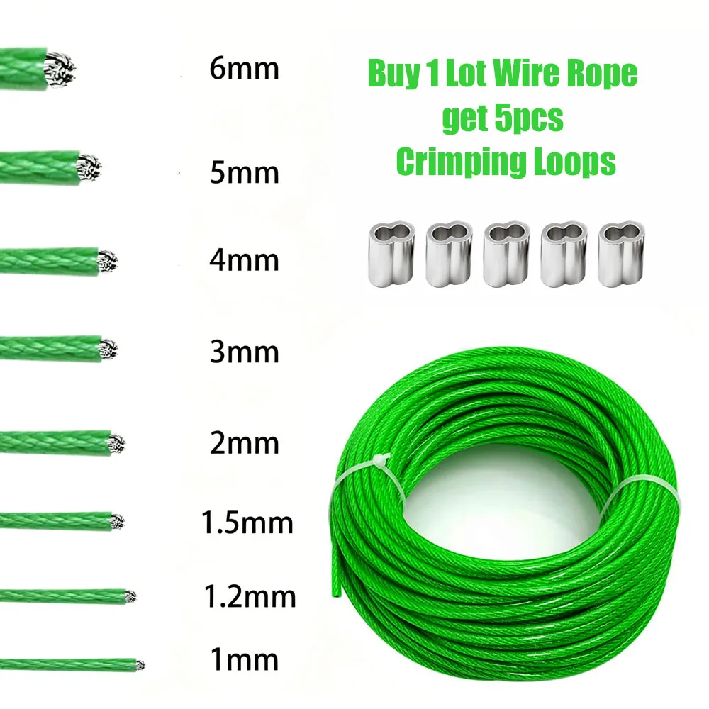

1/1.2/1.5/2/3/4/5/6mm Steel Wire Rope Green Coated PVC Plastic Coated Stainless Cable With Super Strong Load-Bearing Capacity