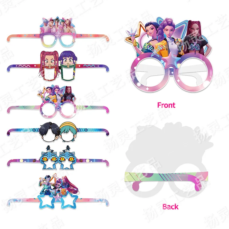12pçs óculos de papel kpop demon hunters, óculos de papel para show de bebê, festa diy, decoração de feriado, rumi kawaii, desenhos animados, suprimentos de aniversário, presente para crianças