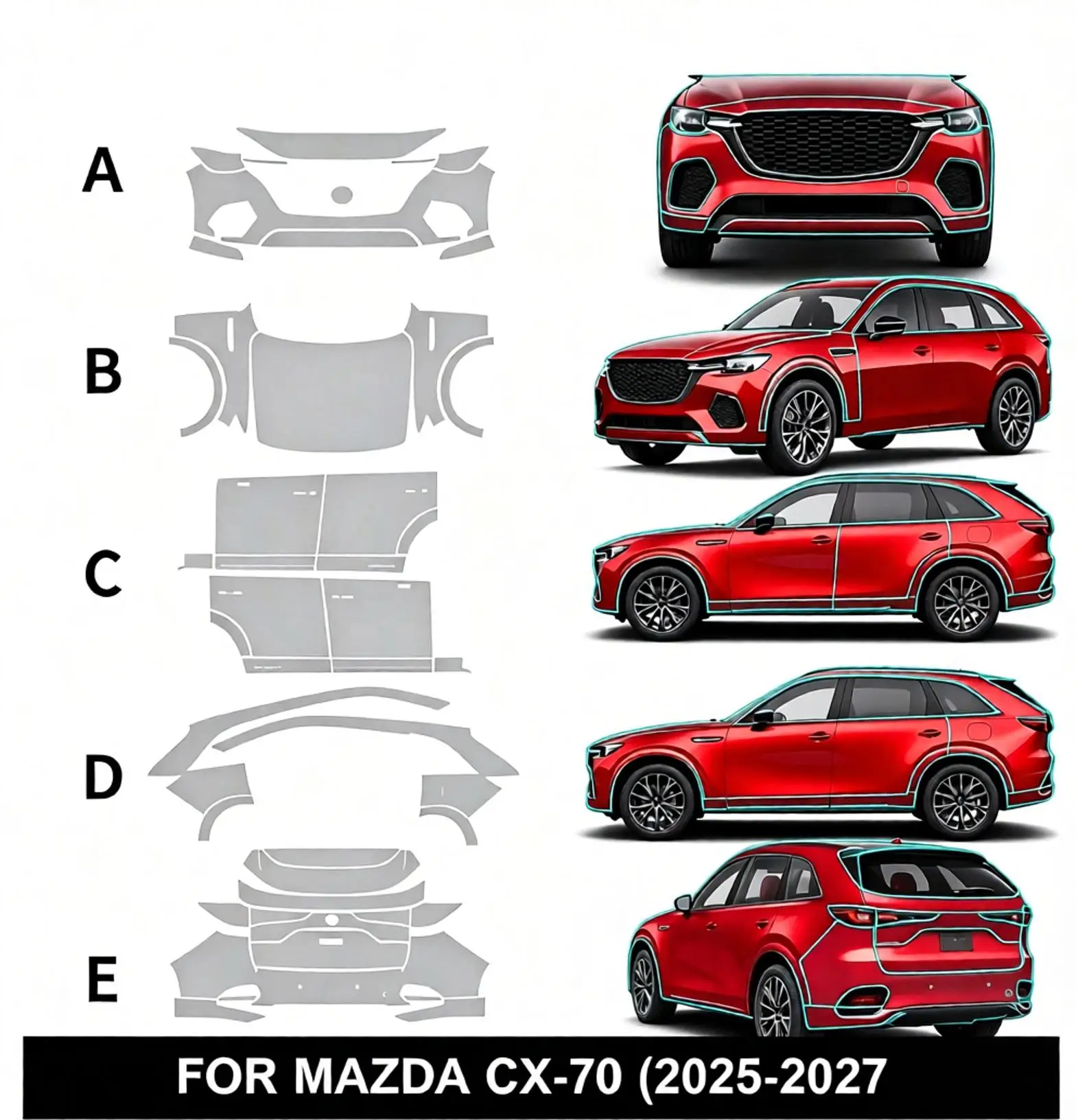 9Mil TPU Paint Protection Film For Mazda CX70 CX-70 2025 2026 2027 Pre-cut PPF Kit Clear Bra Car Body Anti-Scratch Resistant