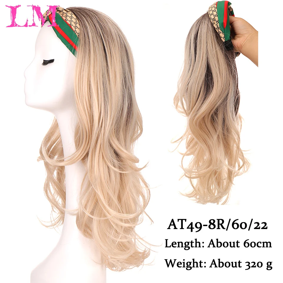 LM Synthetic Long Wavy Headband Wig Female Ombre Brown Black Blonde Cosplay Natural Heat Resistant Half Hair Wig for Women