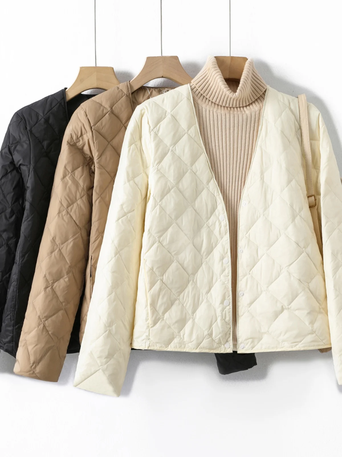 

Slimming Lightweight Cotton Jacket Women's Color Inner V-Neck Warmth Filled Coat Casual Long Sleeve Winter Outerwear
