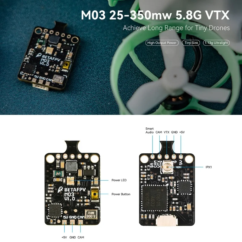 5.8G VTX BETAFPV M03 25-350MW Adjustable Power for 65Mm-85Mm Drone Whoop Quadcopter RC Drone