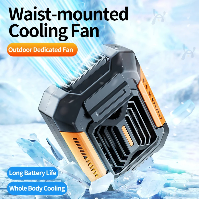 6000mAh Portable Waist Clip Fan USB Rechargeable Power Bank LED Light Mini Hanging Neck Fan for Outdoor Camping Work