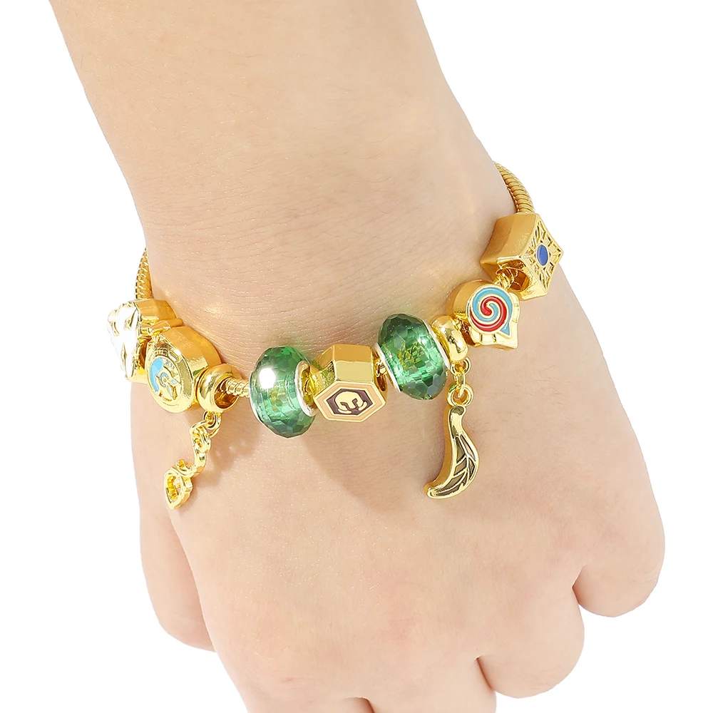 Gold Color Charms Bracelets Green Crystal Beads Pendant Bangles Fashion Women Hand Chains Jewelry Christmas Accessories Gift