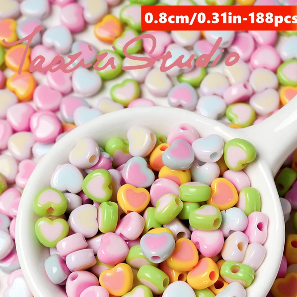8 mm, 188 Stück, 8 Farben, lila und gemischte pfirsichfarbene Herzperlen für die Herstellung von DIY-Handarbeiten, Kleinunternehmensbedarf – Detail 17