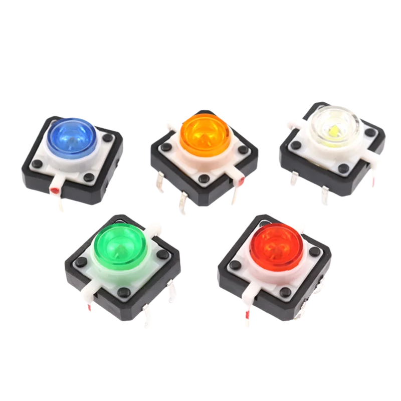 100pcs 12*12 LED Lighted Tactile Switch Red Yellow Blue Green White High-brightness Reset Button Switch