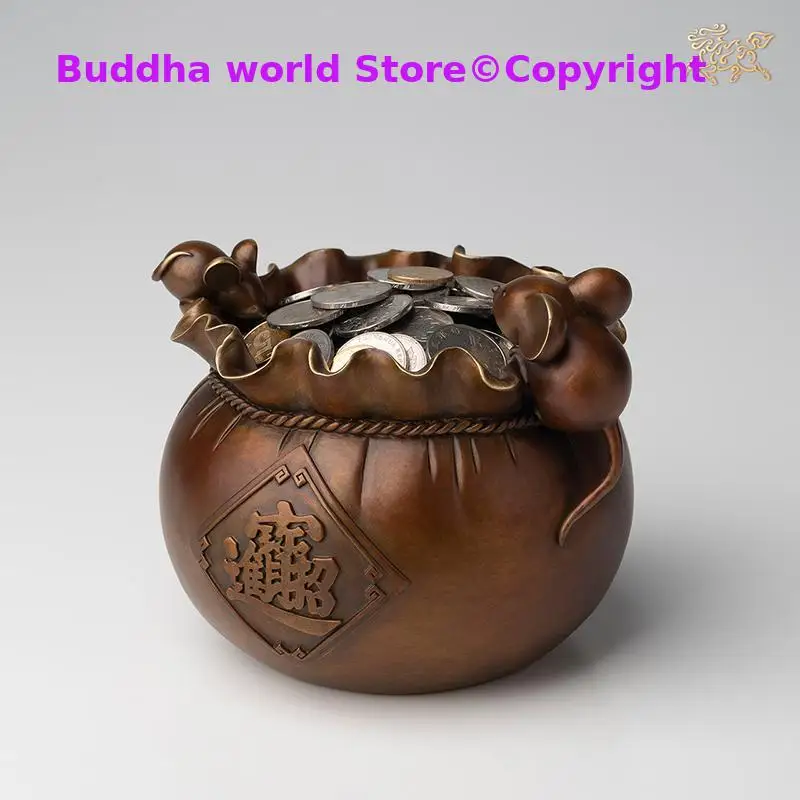 Asia High grade decoration Handmade color COPPER Cornucopia treasure bowl Sculpture statue bring GOOD LUCK money business