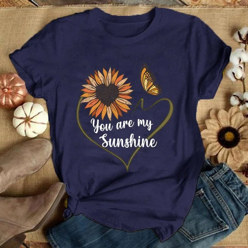 Cute You Are My Sunshine Sunflower Print T-shirt per donna Summer Lovely manica corta T-shirt Casual Funny Ladies girocollo T