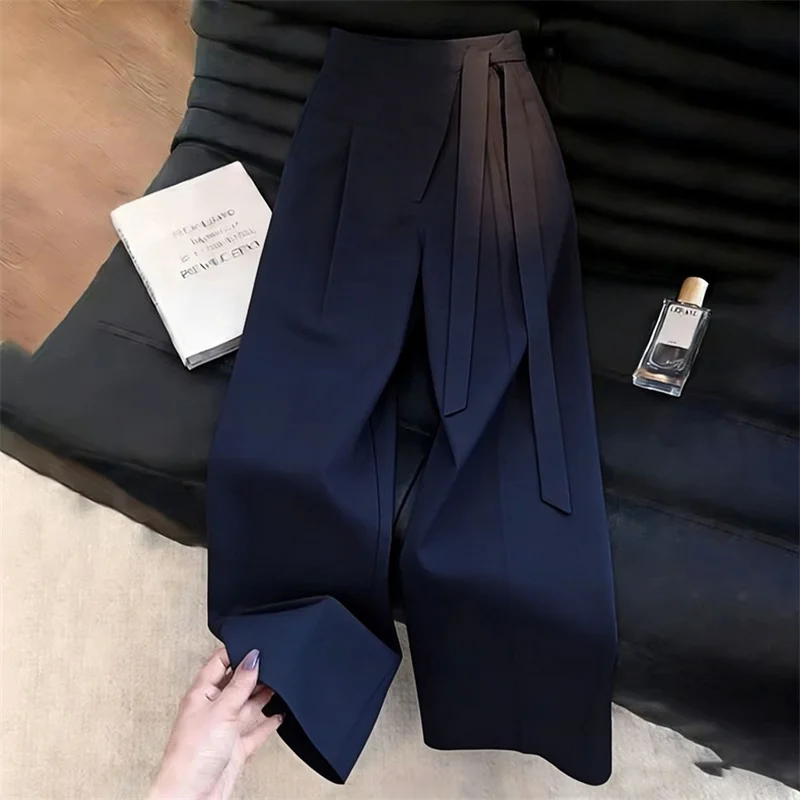 2027 Summer New Design Sense Suit Trousers Women High Quality Lace-up Wide-leg Pants Ladies Fashion Temperament High Waist Pants