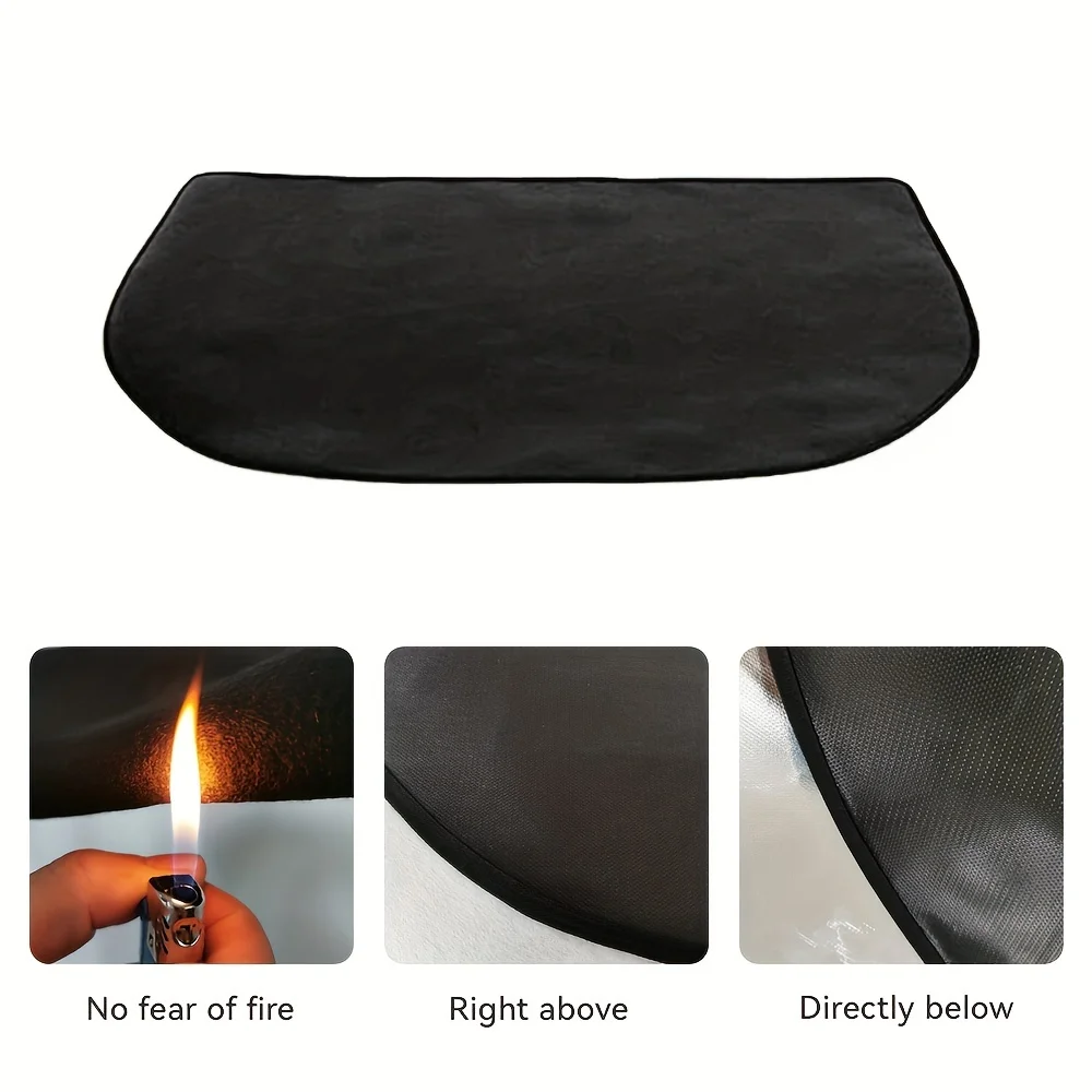 Fireplace Flame Retardant Fire Mat Rounded Corner Wooden Fireplace Blanket High Temperature Resistant Double Layer Fireproof Pad