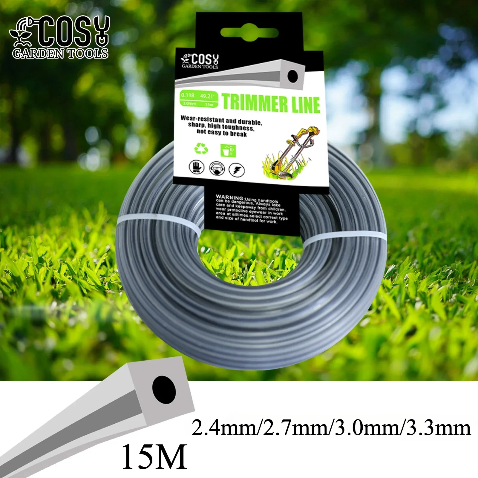 COSY 2.7mm3.0mm3.3mm/15m Nylon Square Dual Color Universal Grass Rope Trimmer Parts For Mower Brush Cutter Sharp Rope Lawn Mower