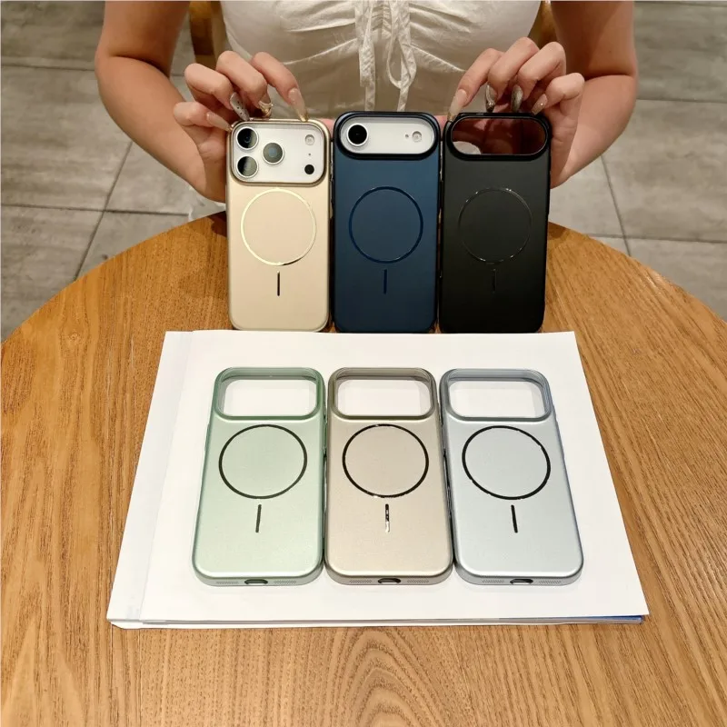 高級マットメタリック超薄型 MagSafe ワイヤレス充電対応ケース iPhone 17 Air 16 15 14 Plus 13 12 11 17 Pro Max ハードカバー