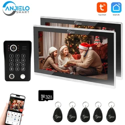 2 Monitors Video Intercom 1080p Video Doorbell Fingerprint Password for Home Apartment Wifi 10-Inch Supports Multiple Languages