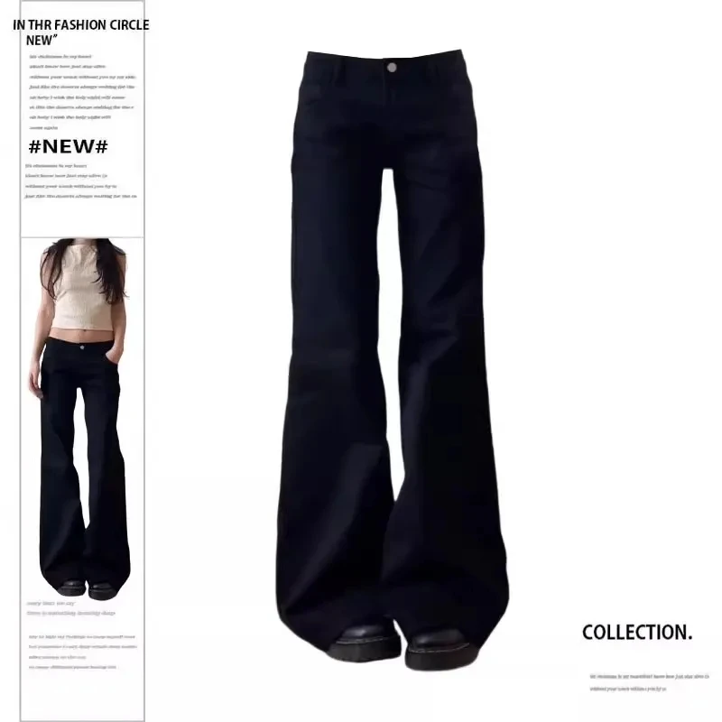 

Y2K мешковатые черные джинсовые брюки, винтажные повседневные минималистичные брюки в стиле гранж с высокой талией, однотонные уличные джинсы в стиле ретро