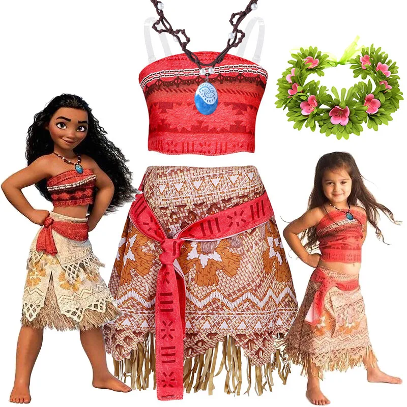 Disney Halloween Fairy Princess Moana Costume Girl Cosplay Vaiana Vintage Adventure Kids Bikini Party Clothes Kids Clothes Set