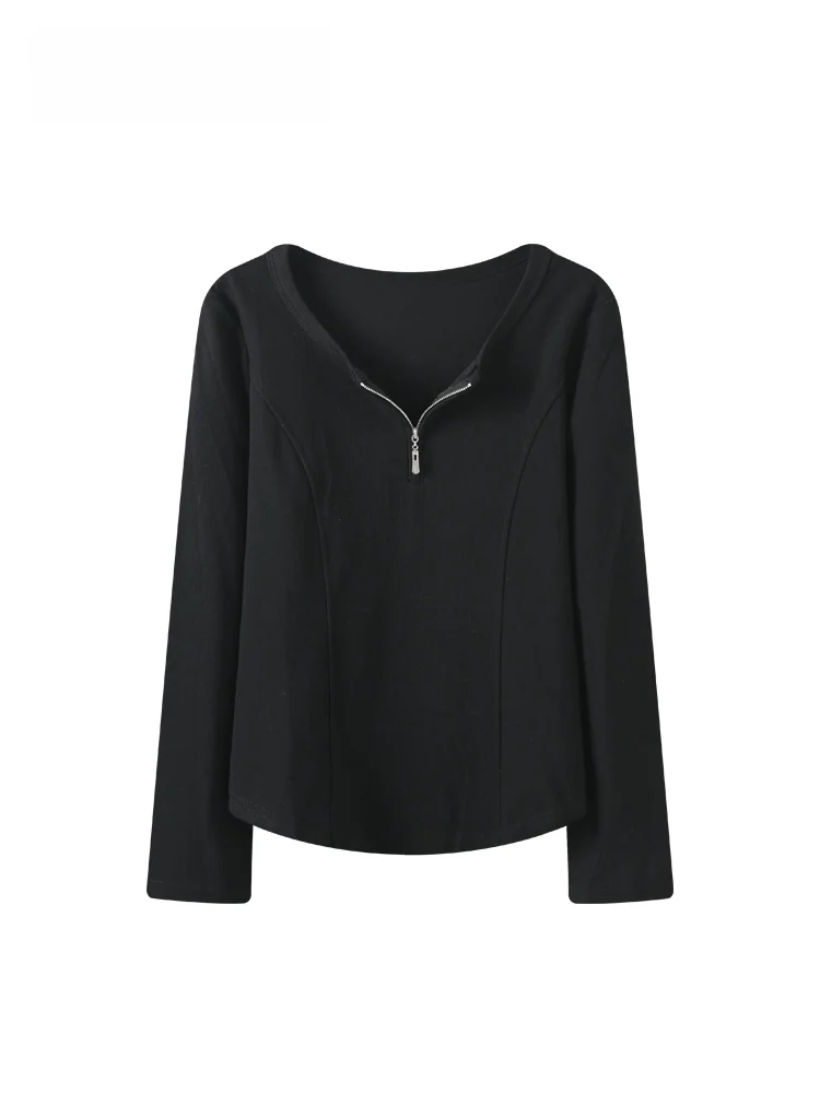 

Slimming round Ne Long Sve Base irt Korean Sle Casual Cotton Blend Women's Top for Winter Underwear plus Size T-irt