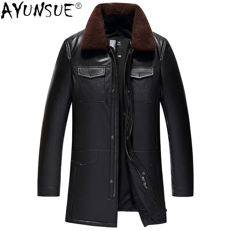 Ayunsue Mannen Kleding Echt Koe Lederen Jas Winter Duck Down Jassen 2020 Plus Fluwelen Dikke Herenkleding Jaqueta LXR336