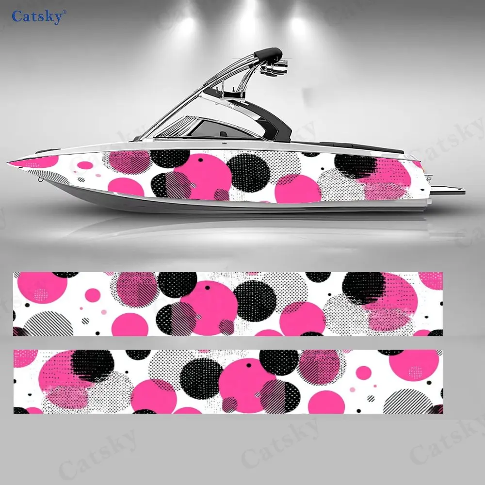 

2Pcs Pop Art Pink & Black Dot Boat Stickers, PVC Waterproof Vinyl Wrap Decals for Fishing Boats, Durable and Stylish Design