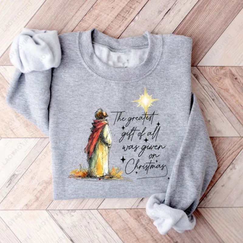 

Большой подарок всех свитшотов, рубашка на Рождество, религиозные рождественские католические пуловеры Marian, католический подарок, женские топы с Иисусом