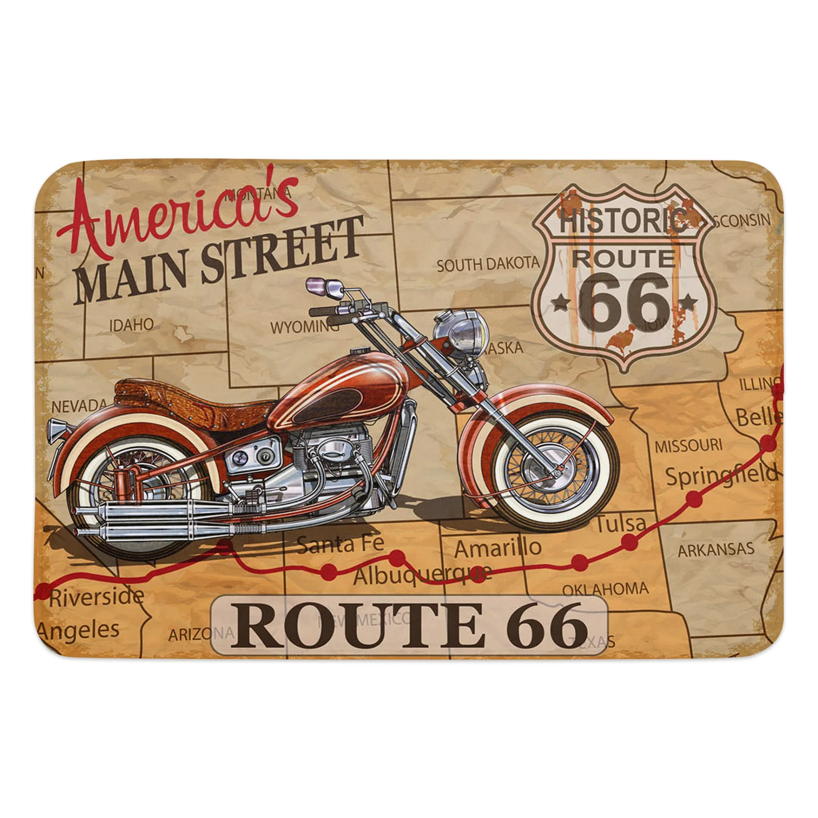 Red Motorcycle Stars Plate Retro Bathroom Bath Mat Carpet Bathtub Floor Rug Shower Room Doormat Kitchen Entrance Pad Home Decor