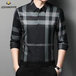 JOHMUVVE Fast Shipping Men's New Plaid Striped Long Sleeve Shirt Casual Long Sleeve Top