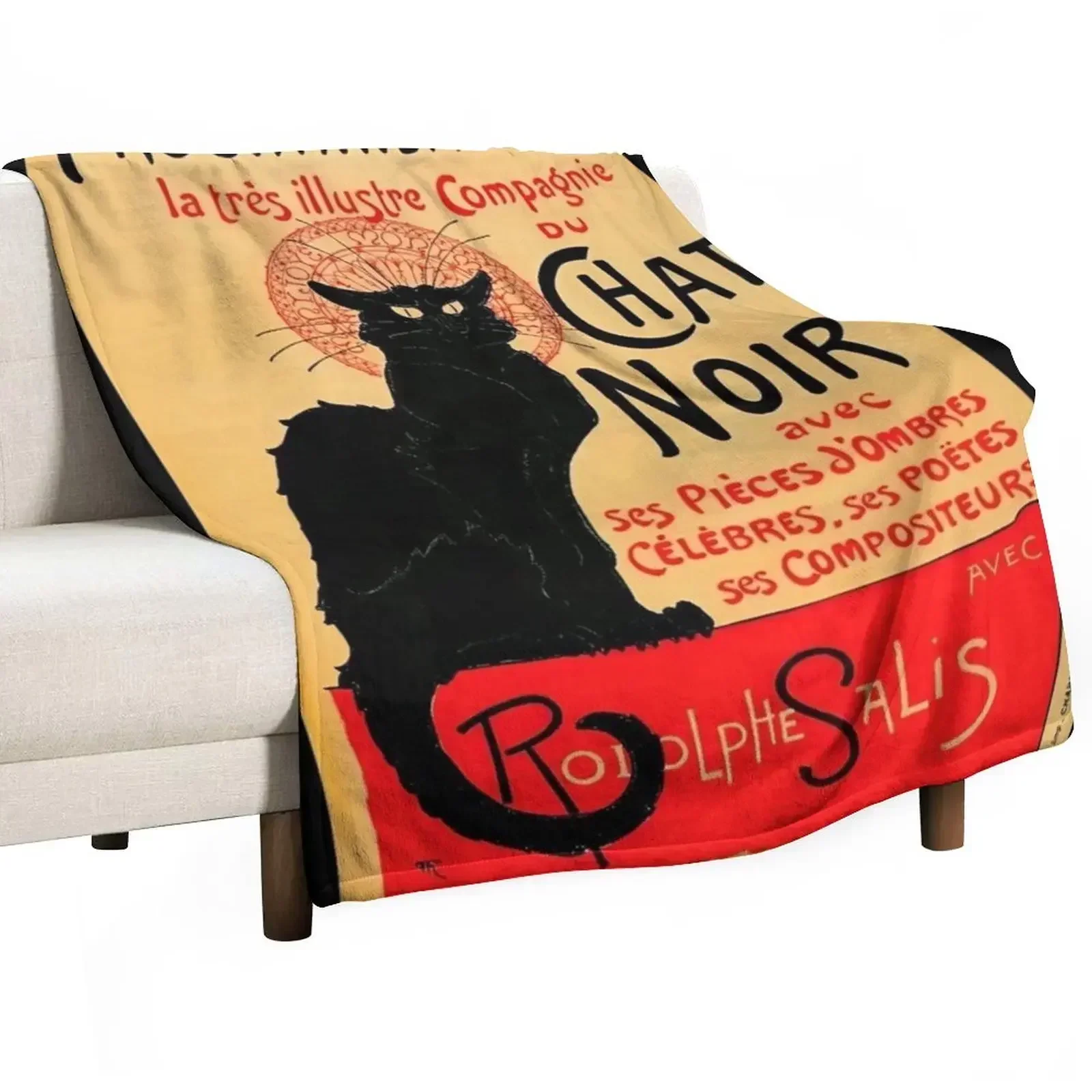 Vintage Le Chat Noir France Advert Throw Blanket Moving Sleeping Bag Bed covers Blankets