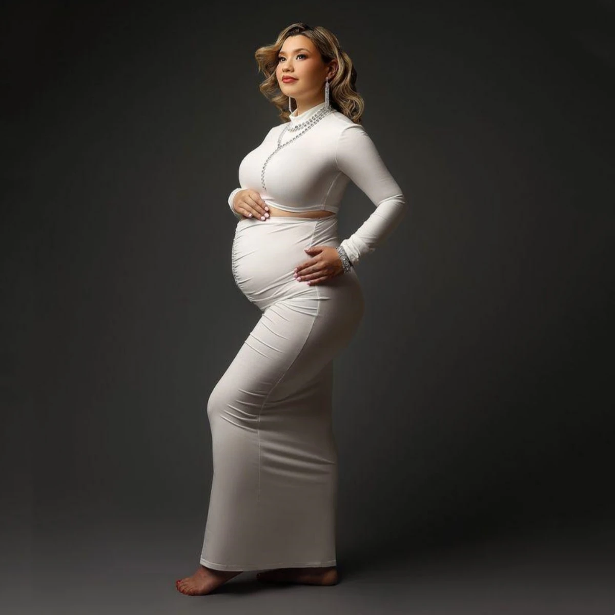 Two Pieces Maternity Outfit For Photo Shoot 2 in 1 Pregnancy Photography Props Dress Sets