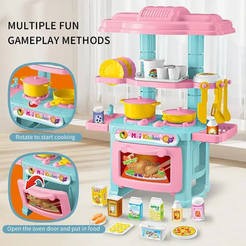 Mini Kitchen Counter Play Set for Children, Simulado Cozinhar, Alimentos, Talheres, Play House, Role Play, Pretend Game, Toy Gift, Boy, Crianças