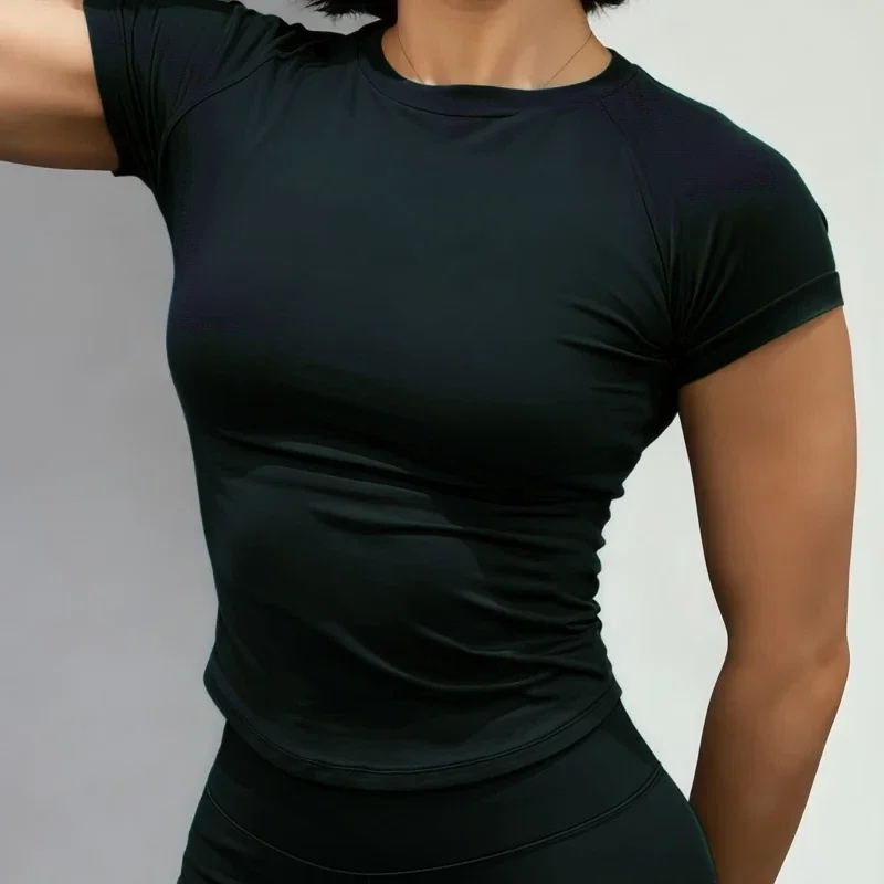 HISTELLO Impact – Hauts de yoga à manches courtes sans couture pour femme, coupe ajustée, haute élasticité, pour la gym, le fitness, la course et l'entraînement sportif