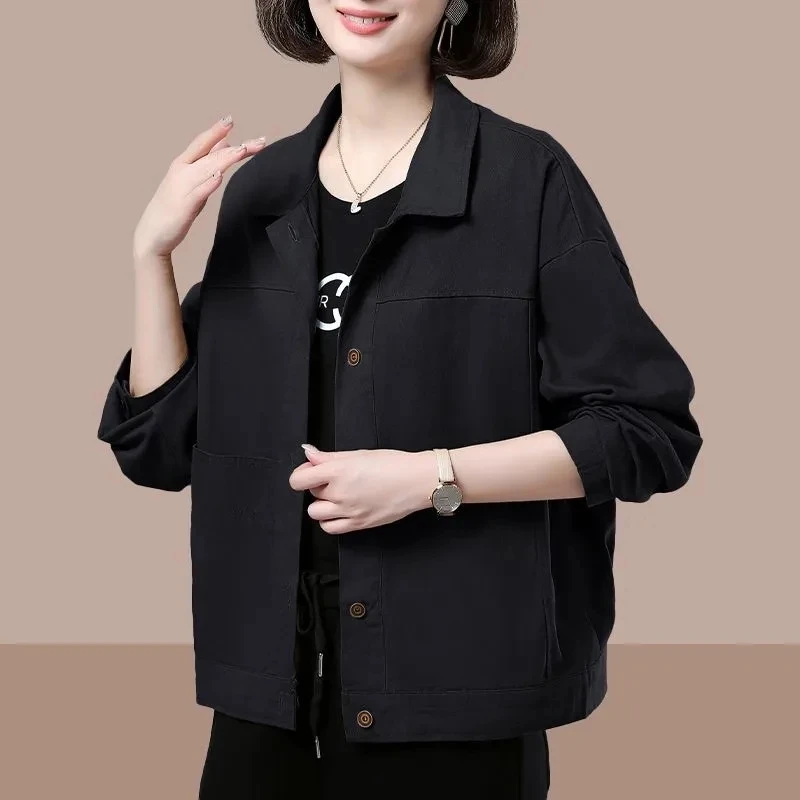 Pure cotton Jacket 2024 Spring and Autumn New Loose Long sleeved Casual Coat Solid color Thin Top Female Short Jackets