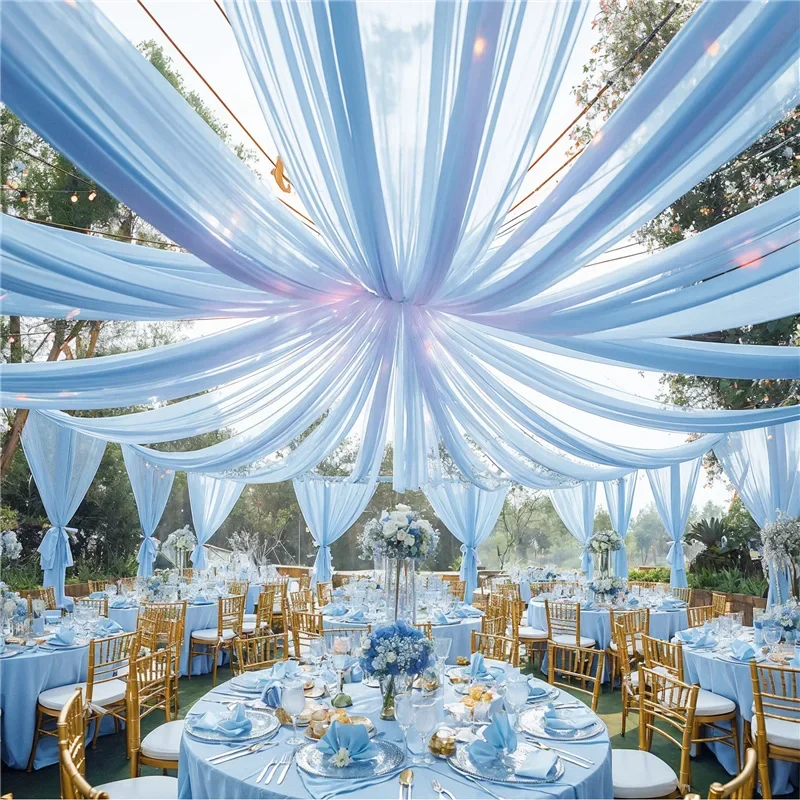 Cortinas de techo blancas de 10M para boda, cortinas de gasa brillantes, cortinas drapeadas para boda, ceremonia al aire libre, decoración de fiesta