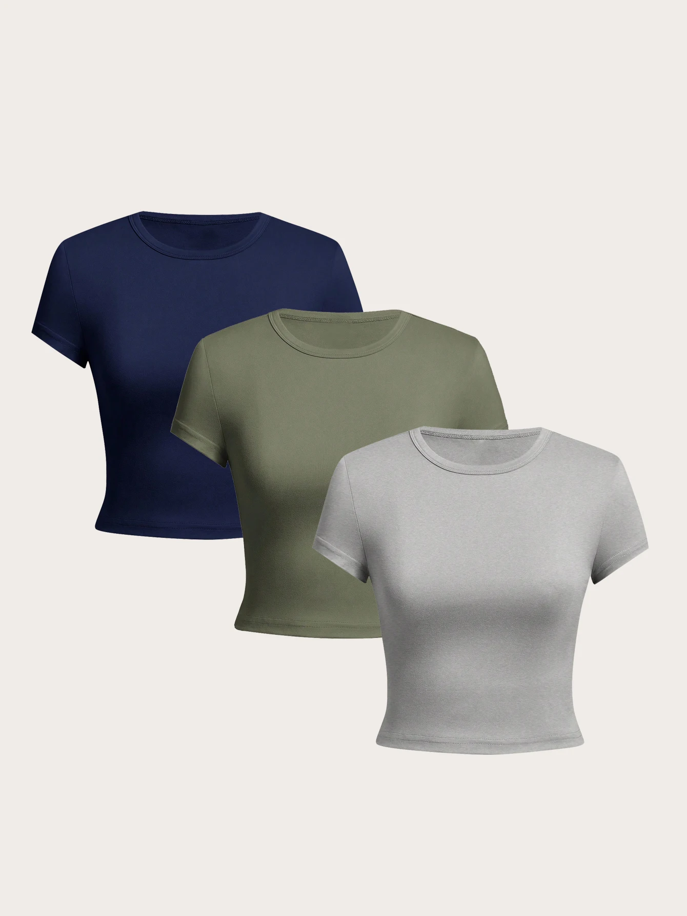 

European and American spring, summer and autumn solid color casual round neck T-shirt 3-piece set