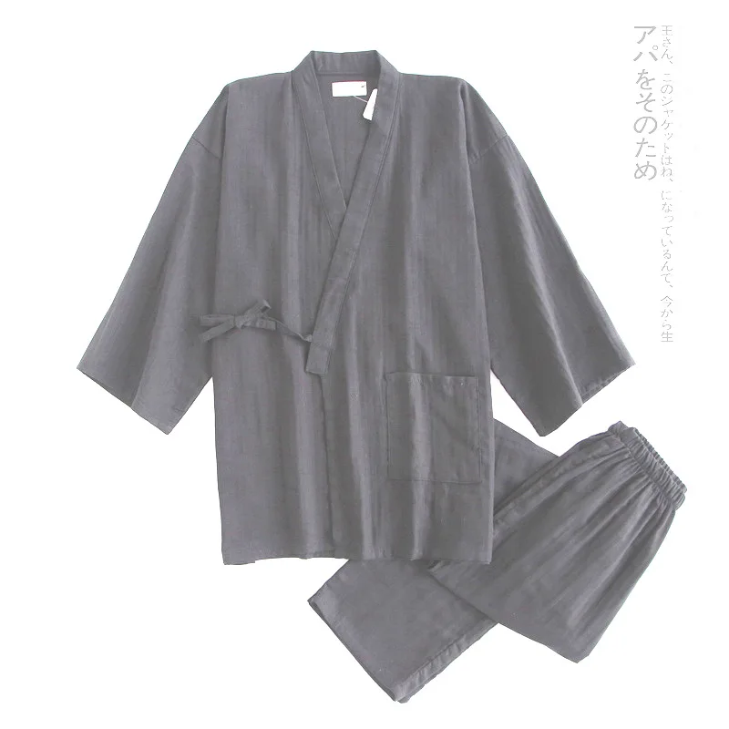 Spring Autumn Plus Size Japanese Pajama Sets Male 100%Cotton Spa Robe Sets Boxer High Quality Kimono Robes Men Solid Home Hombre