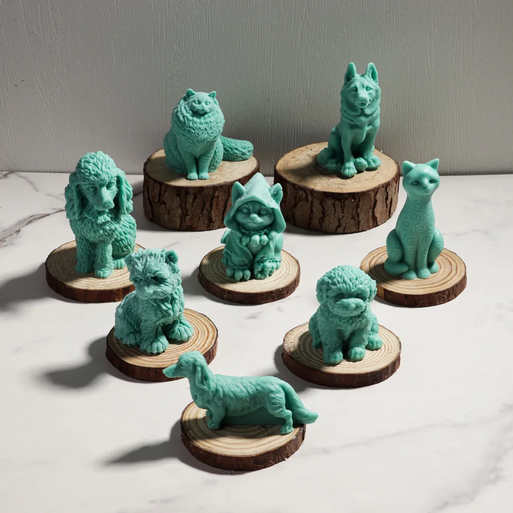 3D süße Katze Hund Kerze Silikonform handgemachte Wurst Hund Pudel Aromatherapie Creme Kerze DIY Tier Harz Puppe Dekoration Geschenk