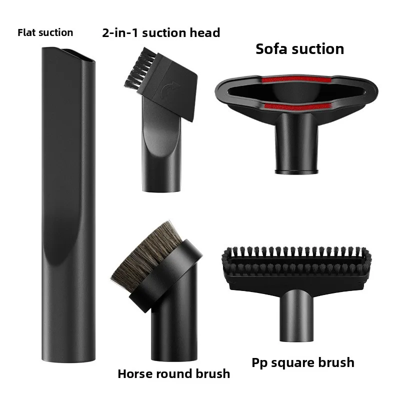 Un juego de seis piezas de accesorios para aspiradoras domésticas, cabezales de cepillo y cabezales de succión con diámetros internos de 32 mm/35 mm