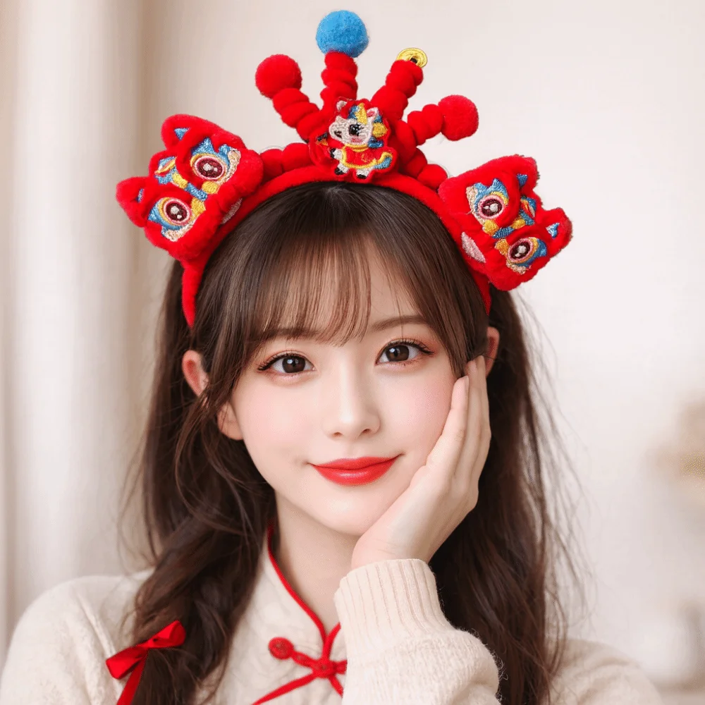 

Cute Horse New Year Hair Hoop Headwear Bow Ancient Style Hairband Golden Lock Beads Red Headband