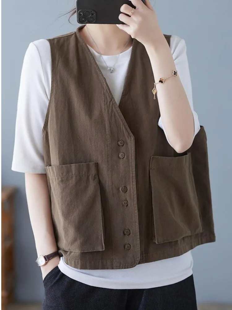 Gilet da lavoro in cotone taglie forti Donna Estate Allentato Casual Grande ket Svel Gilet versatile casual Cardigan aperto