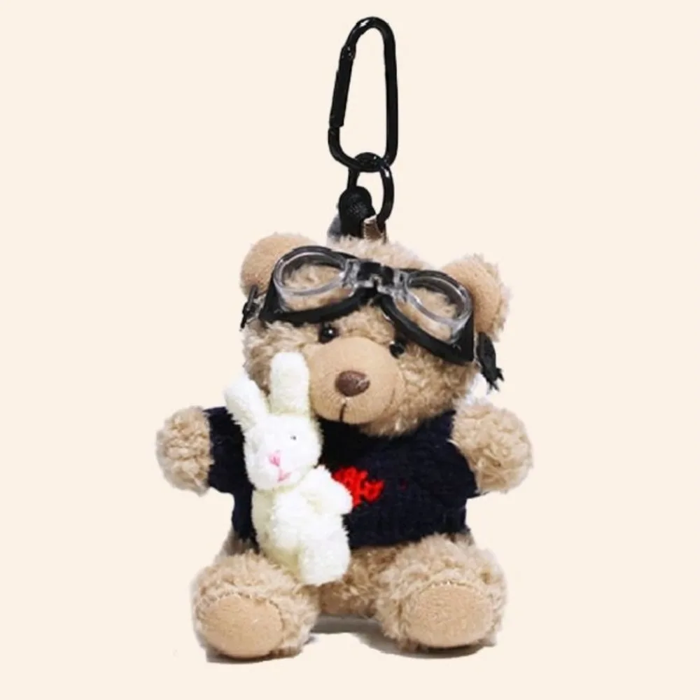 Lovely Key Chain Pilot Bear Keychain Rabbit Decoration Plush Key Ring Toys Gift Jewelry Stuffed Bear Dolls Students