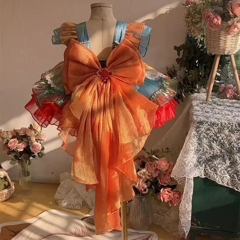 Baby Girls Summer Sweet Lolita Lace Floral Princess Ball Gown Lace Cake Layed Backless Sundress Birthday Holiday Party Children