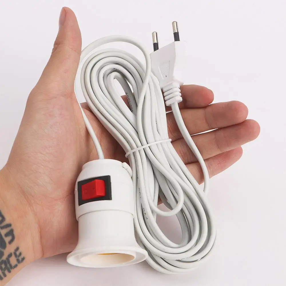 E27 Lamp Bases With 4M Power Cord To EU Plug Holder Adapter Converter ON/OFF For Bulb Lamp