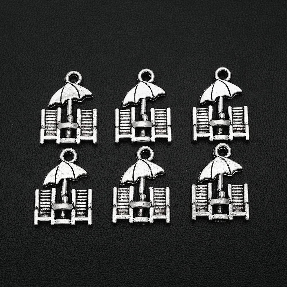 15pcs 14x20mm Antique Beach Chair Umbrella Charms Summer Pendants For DIY Keychain Jewelry Making Supplies Handmade Crafts