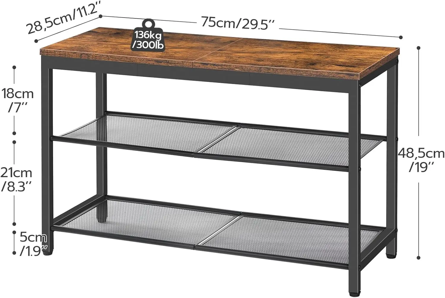 

hoe Bench, 3-Tier Shoe Rack, Industrial Shoe Organizer Storage Bench, 29.5 inches Entry Bench with Mesh Shelves, for Entryway